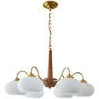 Rustic Wood-Finish Chandelier, Metal & Glass, 4, 6 or 8 Light