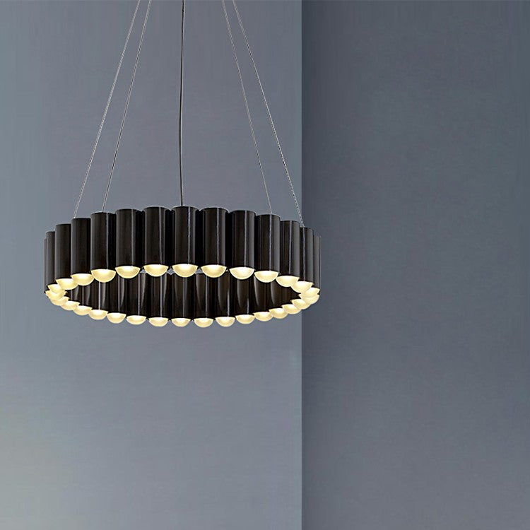 Sculptural Carousel Pendant Chandelier, Gold Fluted Metal, 24–47 in Wide