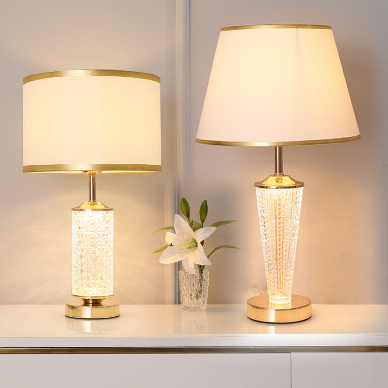 Textured Glass Table Lamp with Lit Base, Gold Trim Shade
