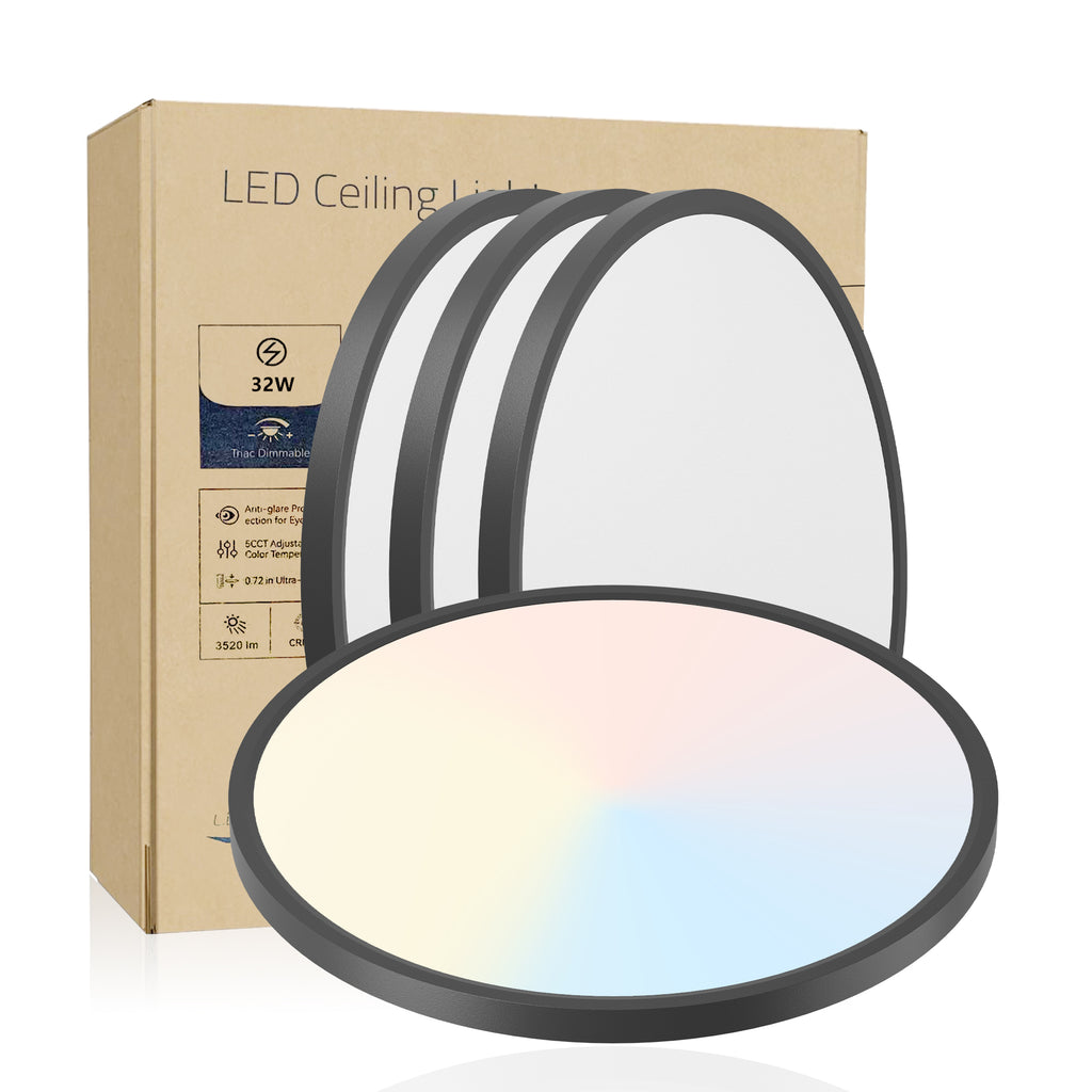 Black LED Flush Mount Ceiling Light Fixture, Easy-Install, Set of 4