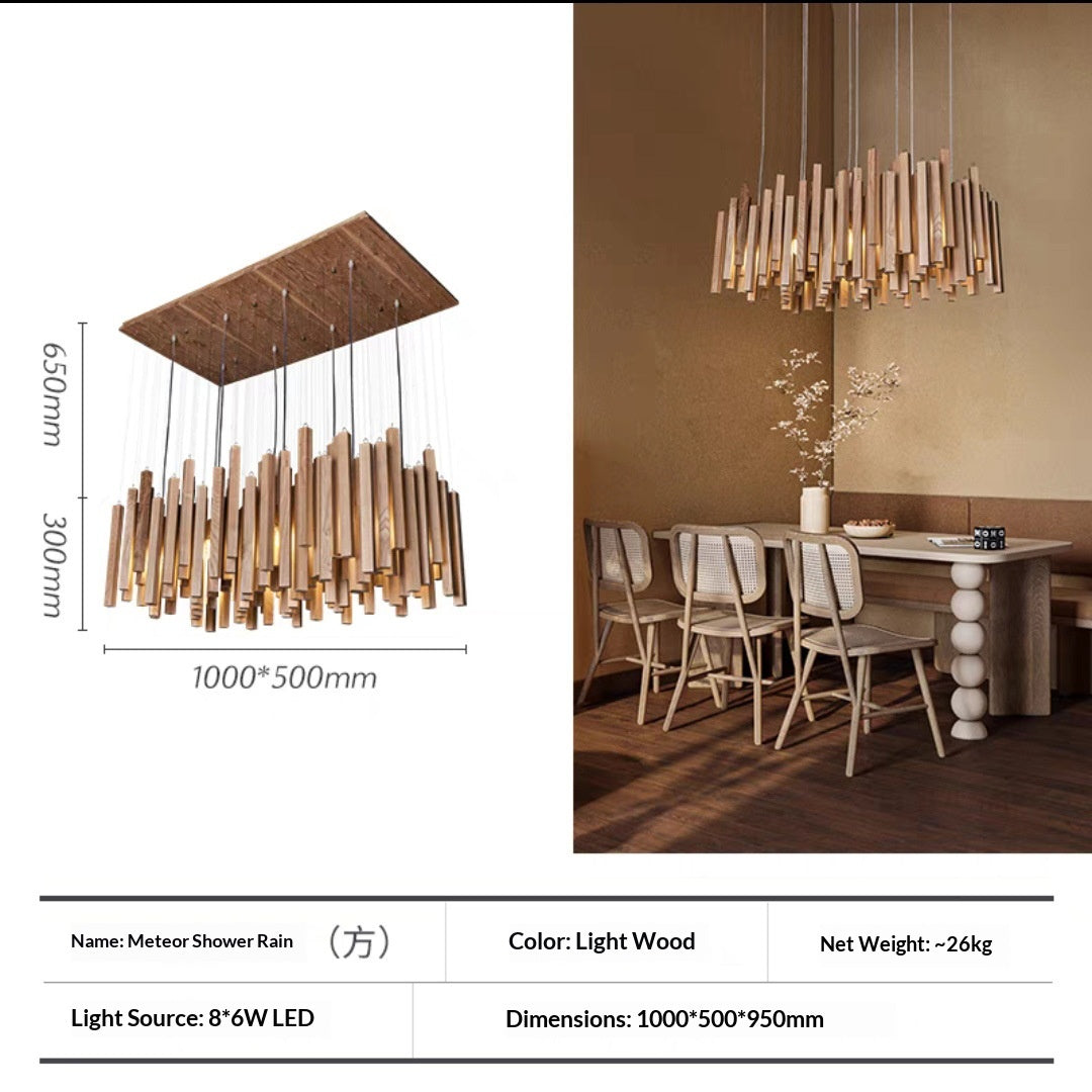 Minimalist Wood Chandelier, Light or Dark Finish, 16–47 in.
