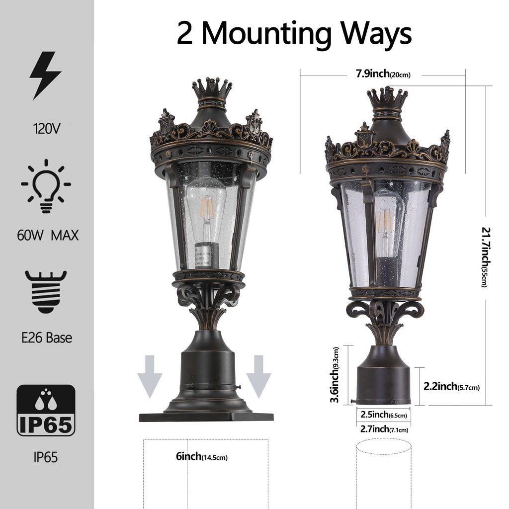 22 H Vintage Crown Outdoor Post Lantern