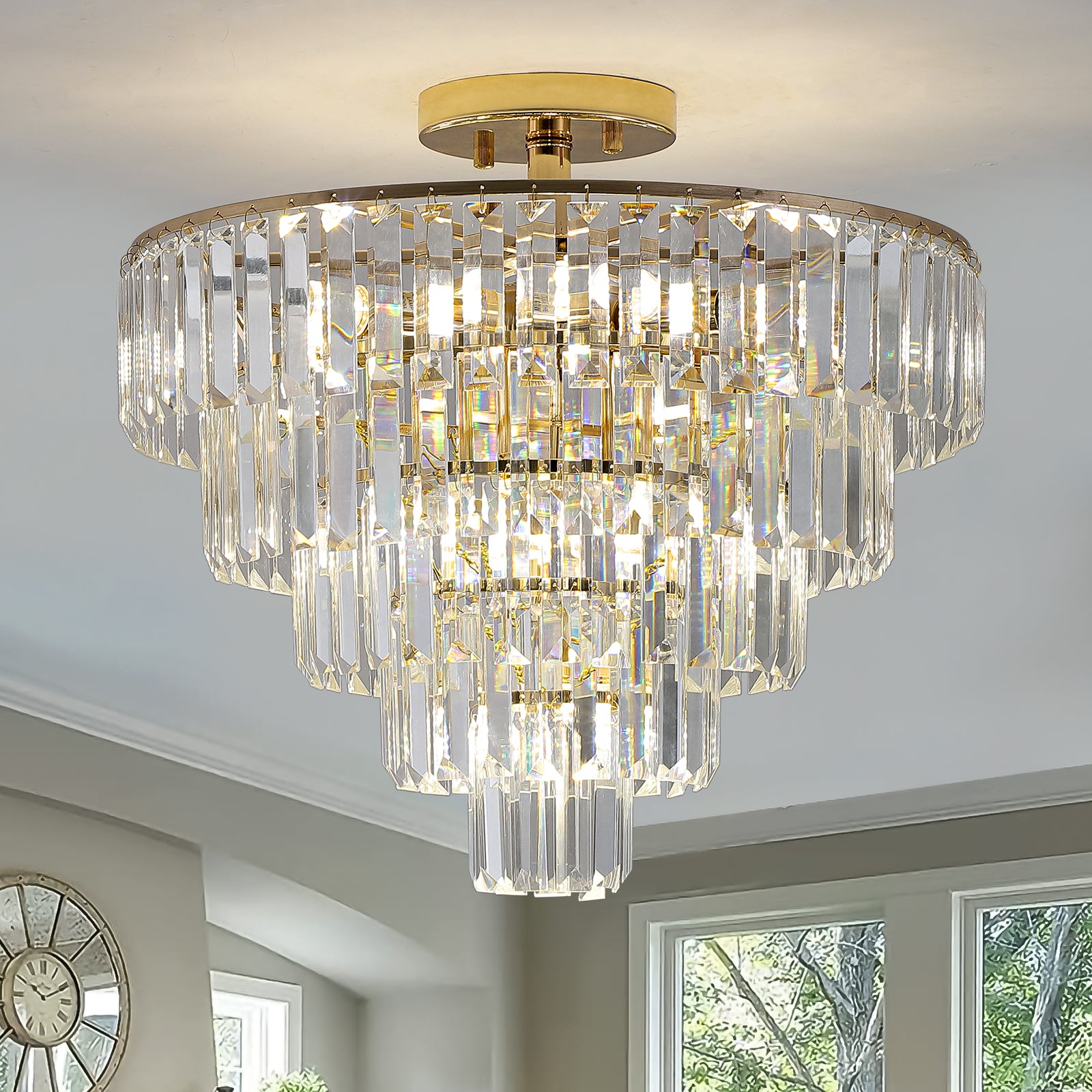 Gold K9 Crystal Chandelier, Elegant Ceiling Light Fixture, 19.3 in.