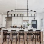 Farmhouse Rectangular 10-Light Linear Chandelier, Matte Black Finish