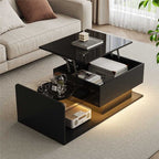 High-Gloss LED Coffee Table with Glass Top, Black