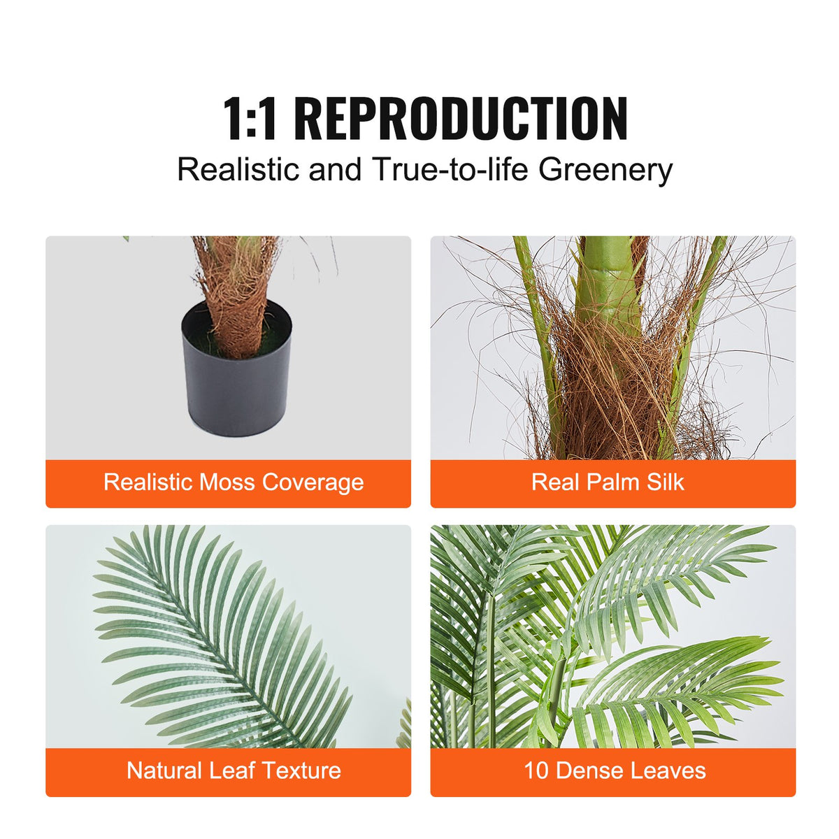 Artificial Palm Tree, Faux PE Potted Plant, Green, for Living Room Corner — detail view 2