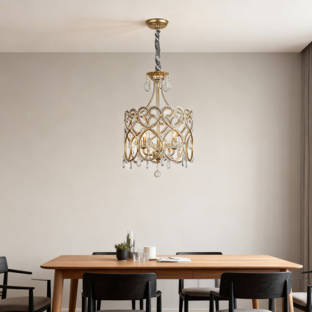 French Aged Crystal Chandelier, Retro Silver Iron Frame