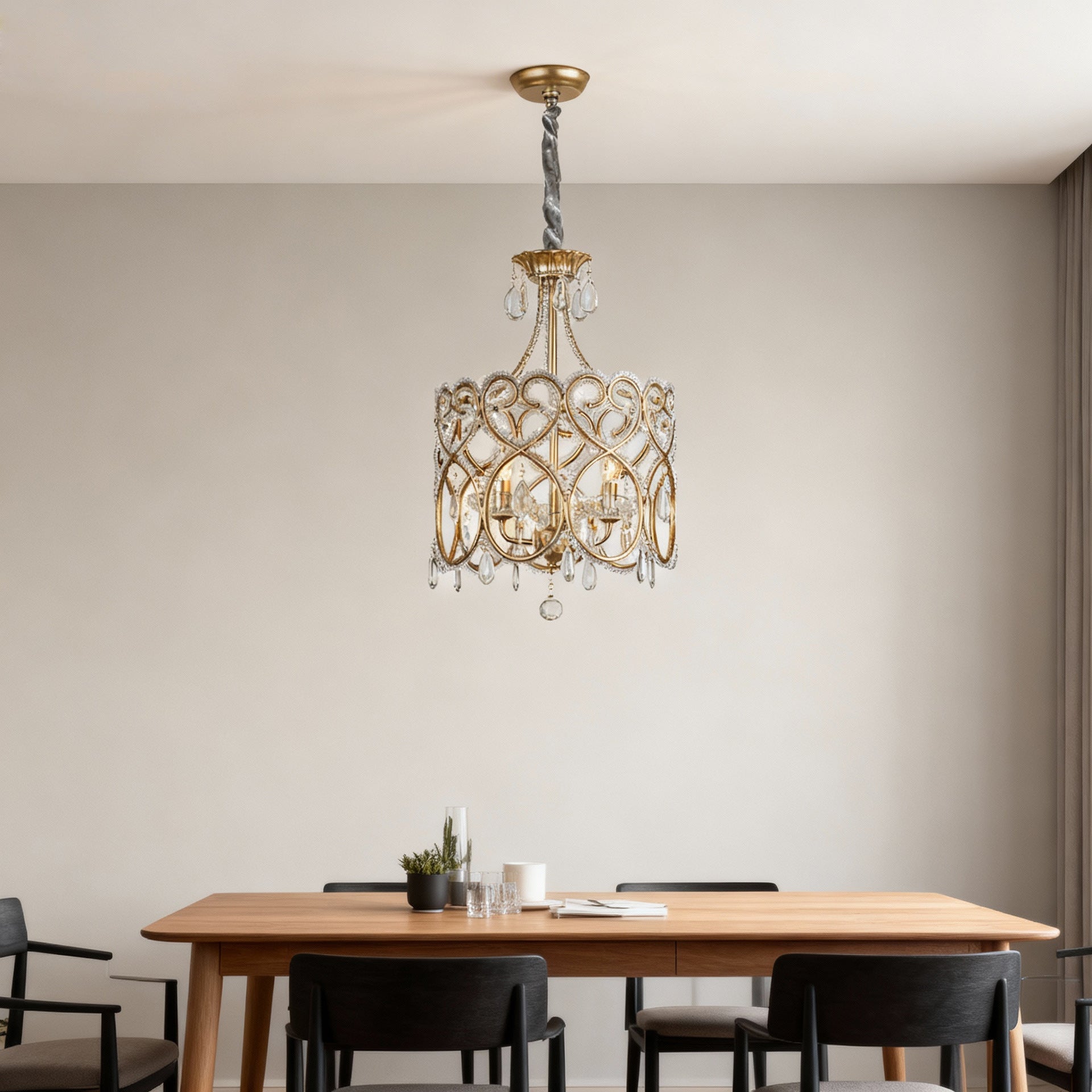 French Aged Crystal Chandelier, Retro Silver Iron Frame