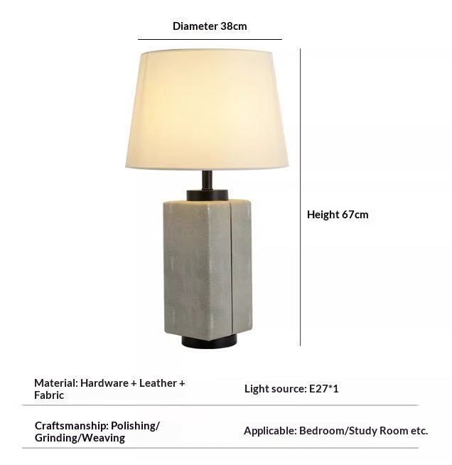 Leather-Wrapped Table Lamp, Cream with Black Piping, 25 Inch