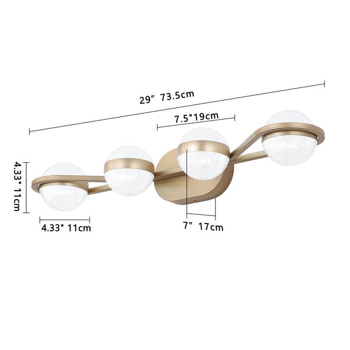 Dimension diagram for Minimalist LED Bathroom Vanity Light, 28 in. 4-Light Crystal Sand Acrylic, Gold