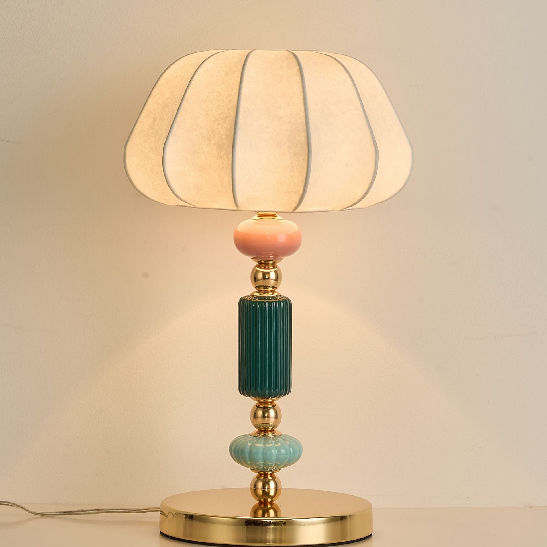 Danish Pastel Ceramic Table Lamp, Ribbed Fabric Shade