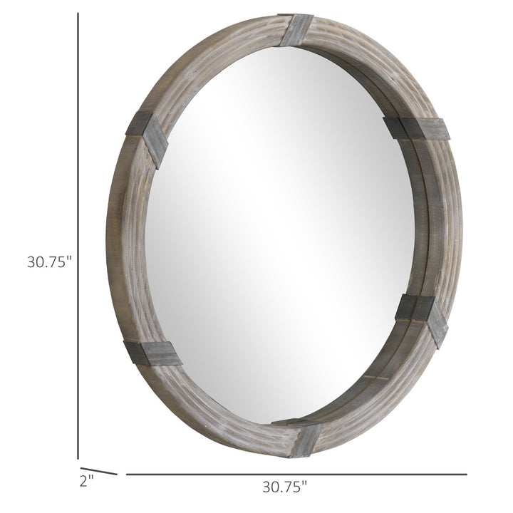 Dimension diagram for Wood Framed Wall Mirror, 30.75 in. Natural Wood Decor for Living Room