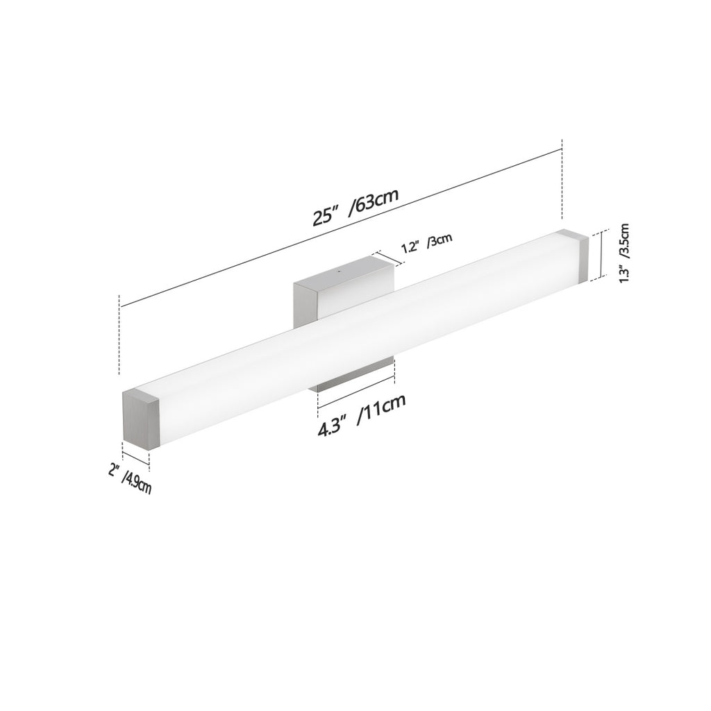 Bathroom Vanity Light Brushed Nickel Square LED 25 Inch 14W 6000K Cool