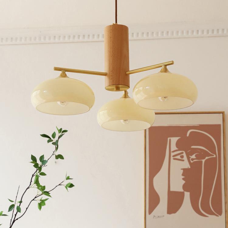 Cream Log-Style Glass Chandelier, Metal Frame, 3 or 5 Light