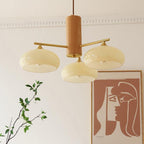 Cream Log-Style Glass Chandelier, Metal Frame, 3 or 5 Light