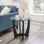 Round Glass Coffee Table with Black Metal Base, 23.5 in
