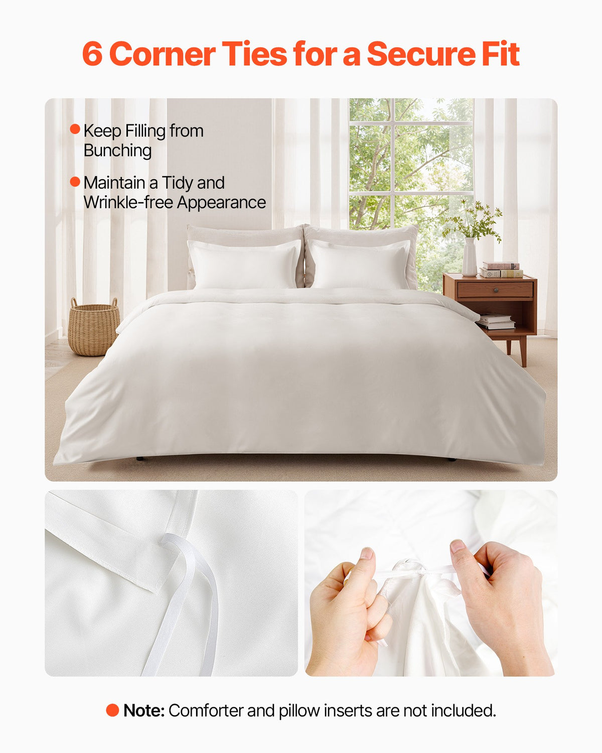 3-Piece King Duvet Cover Set, Modern Bedding with 2 Pillow Shams, White, 104x90 in for Bedroom — detail view 2
