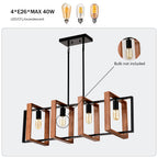 Rustic Wood & Black 4-Light Farmhouse Pendant Light, Kitchen Island Fixture