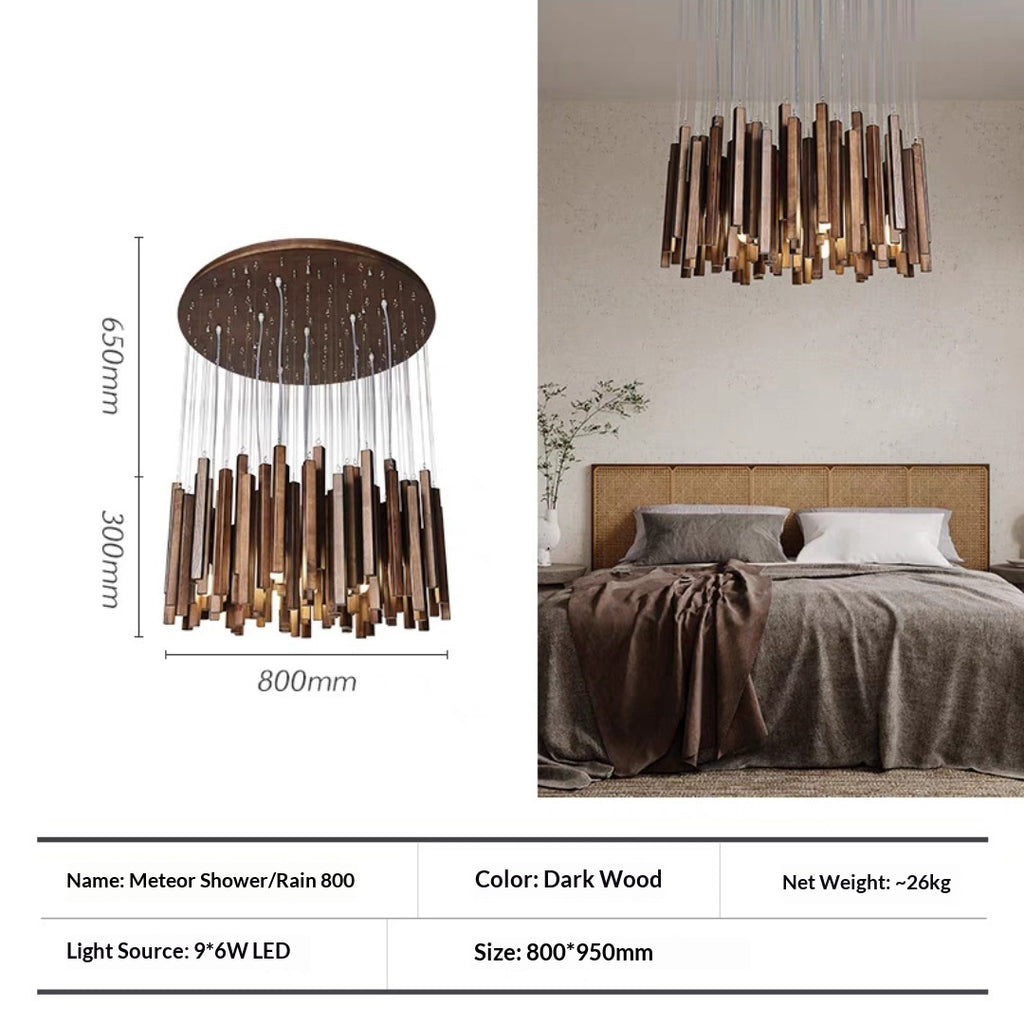 Minimalist Wood Chandelier, Light or Dark Finish, 16–47 in.