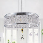 Modern Round Crystal Chandelier, Aluminum & Iron Frame, Chrome Finish, 19 in.