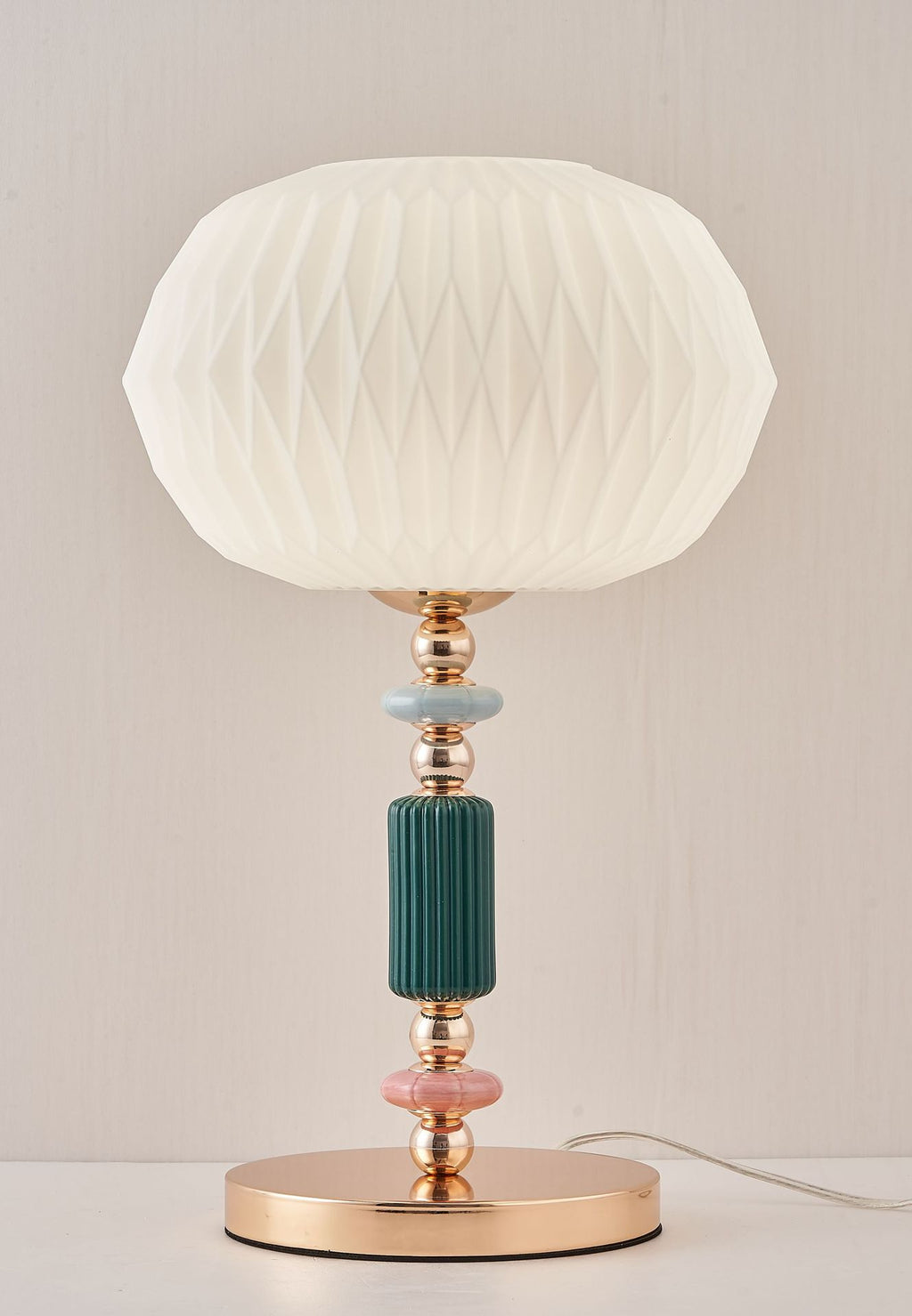 Danish Pastel Ceramic Table Lamp, Ribbed Fabric Shade