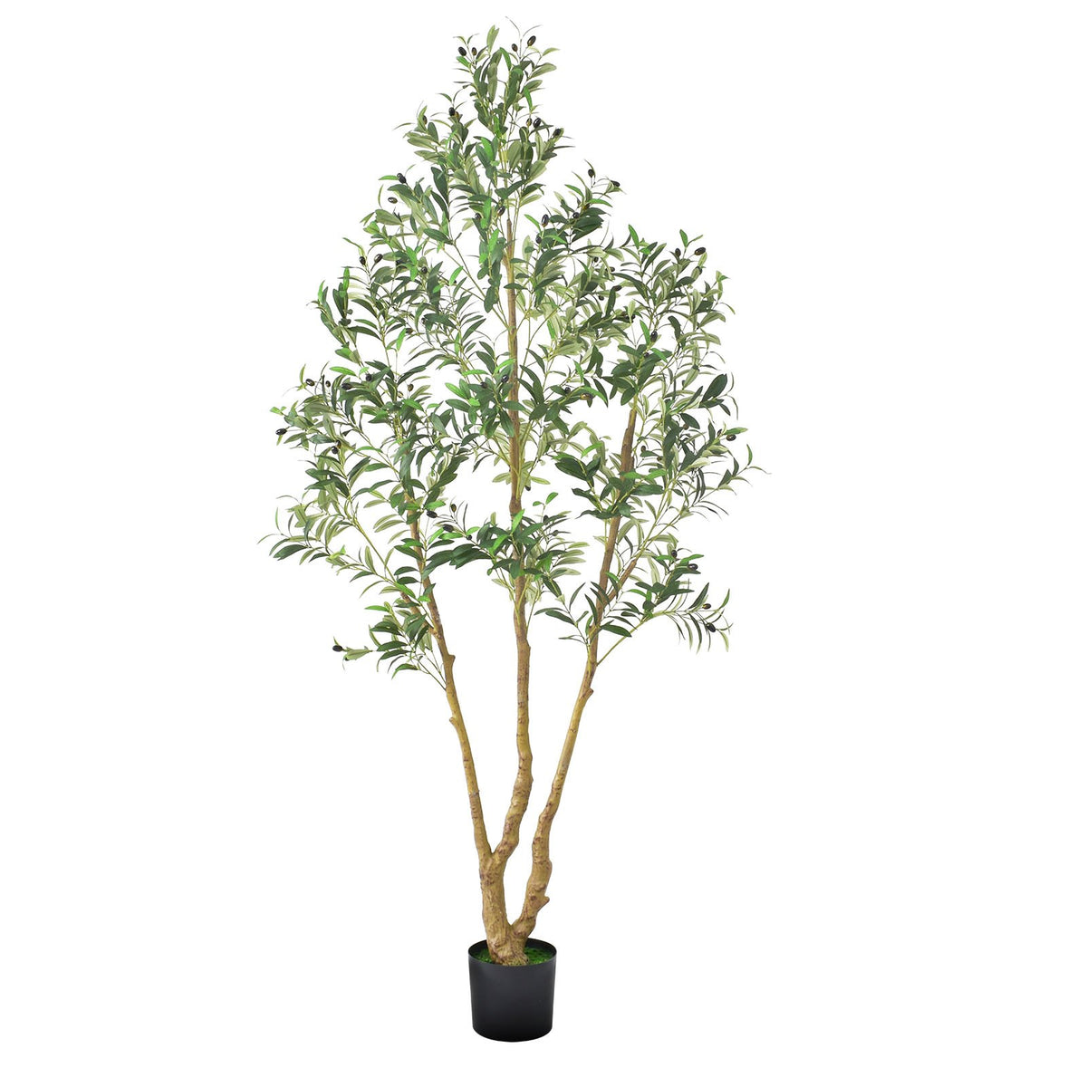 Artificial Olive Tree, 7 ft Faux Plant with Black Pot, Green, for Home Office — detail view