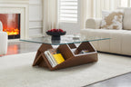 Walnut Multi-Storage Coffee Table with Tempered Glass Top