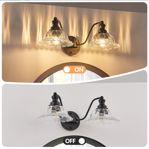 20 Inch 2-Light Vintage Bathroom Wall Sconce - Elegant Black Metal And