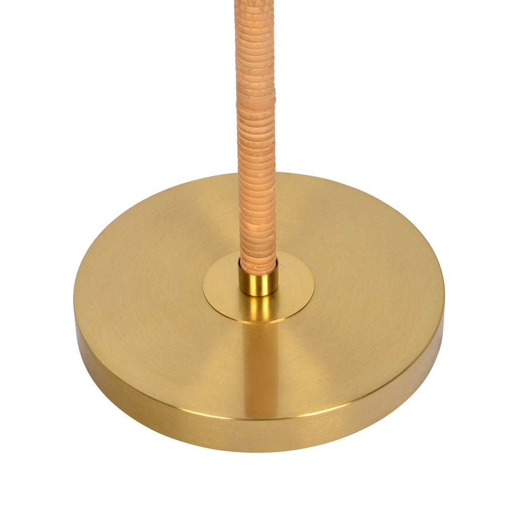 Brass 2-Light Floor Lamp, Natural Rattan Details, Double Pull Chain, Gold Finish