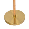 Brass 2-Light Floor Lamp, Natural Rattan Details, Double Pull Chain, Gold Finish