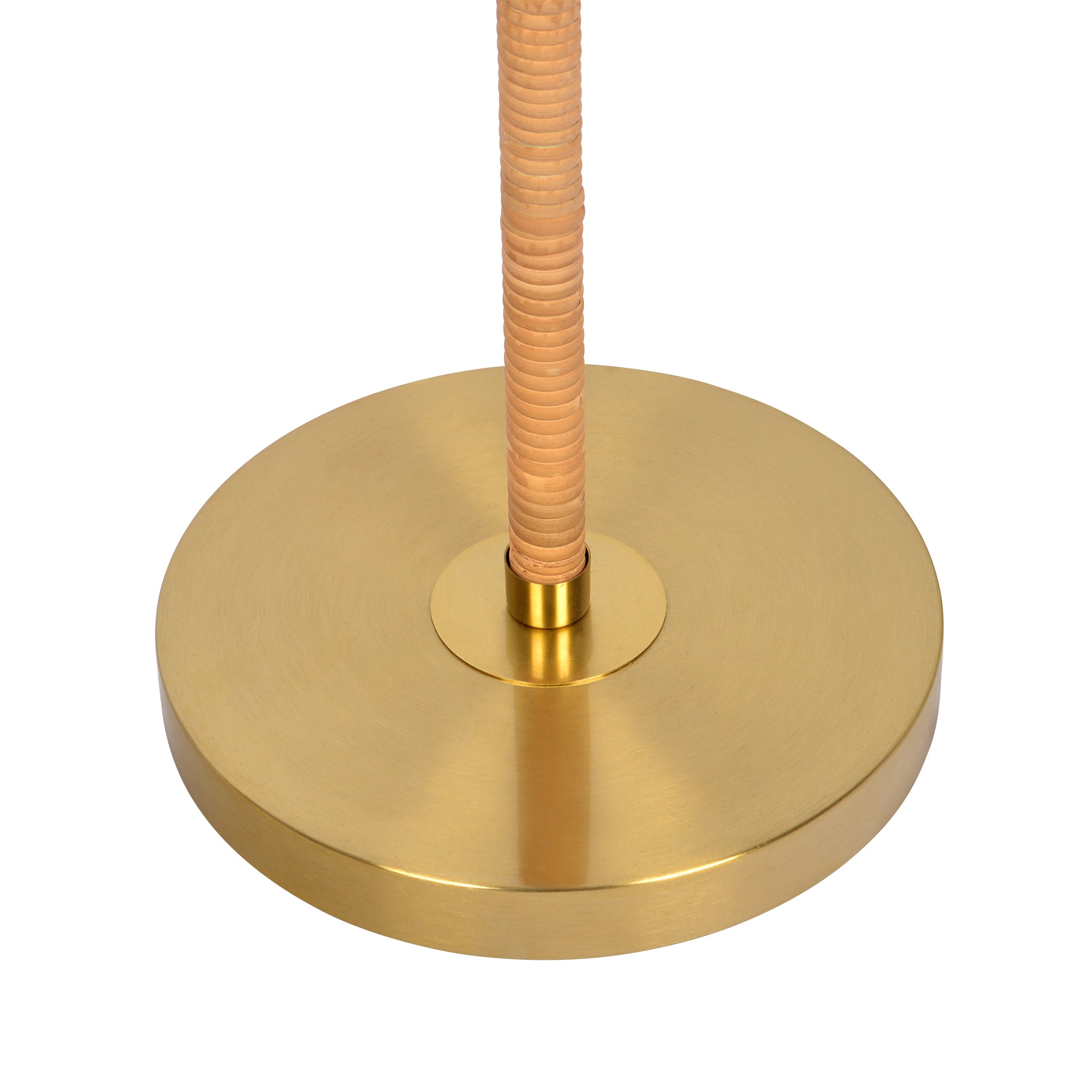 Brass 2-Light Floor Lamp, Natural Rattan Details, Double Pull Chain, Gold Finish