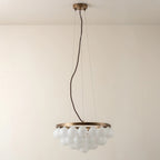 Modern Glass-Shade Chandelier with Metal Base, Two Sizes
