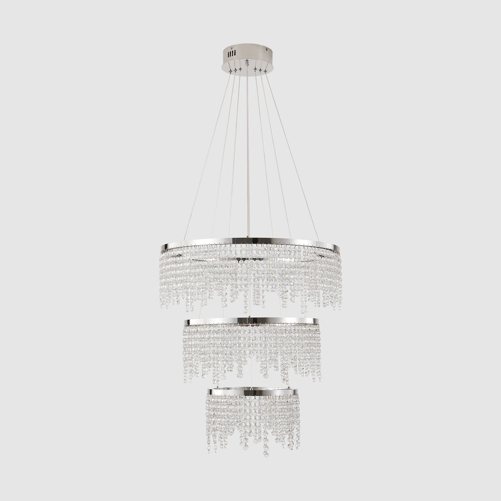 24 In. Round Crystal LED Chandelier, Chrome, Adjustable Color Temp