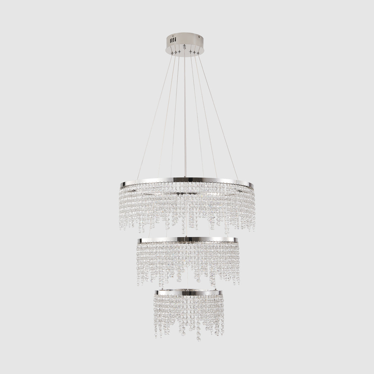 24 In. Round Crystal LED Chandelier, Chrome, Adjustable Color Temp