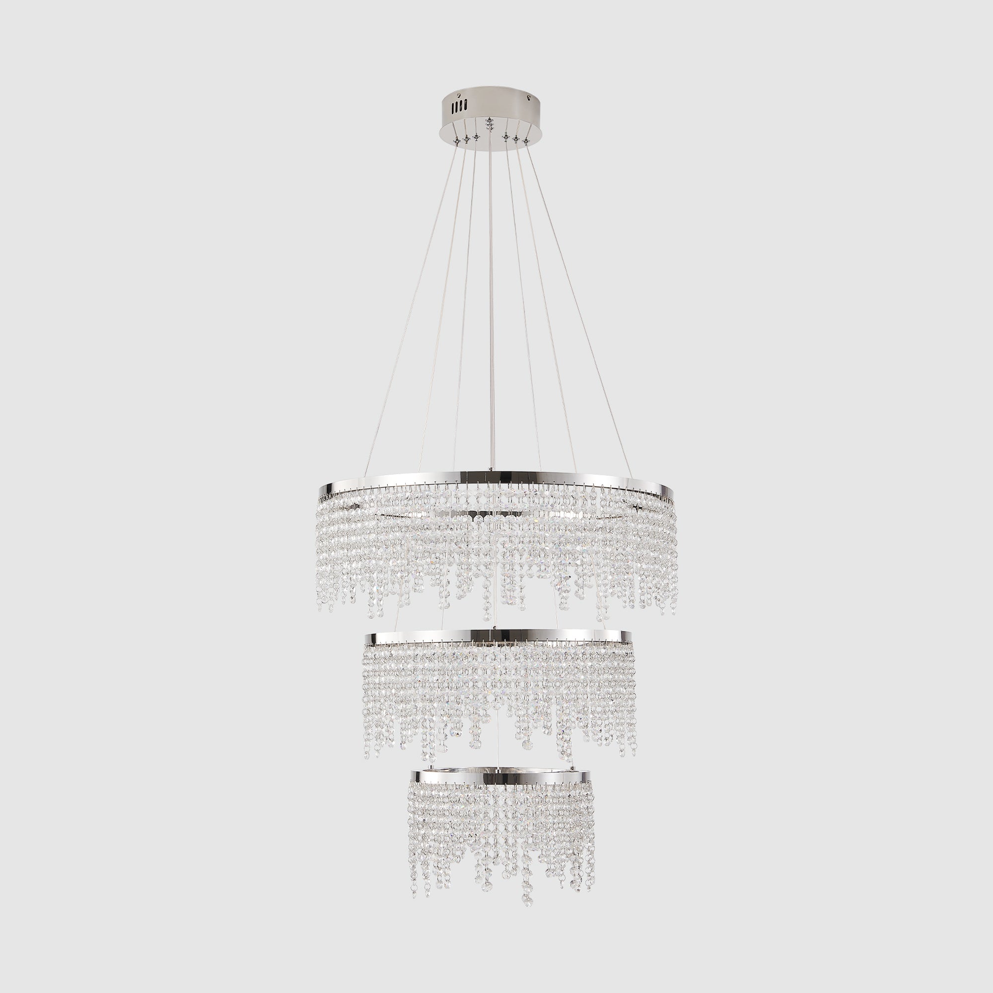24 In. Round Crystal LED Chandelier, Chrome, Adjustable Color Temp