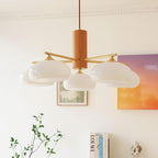 Cream Log-Style Glass Chandelier, Metal Frame, 3 or 5 Light