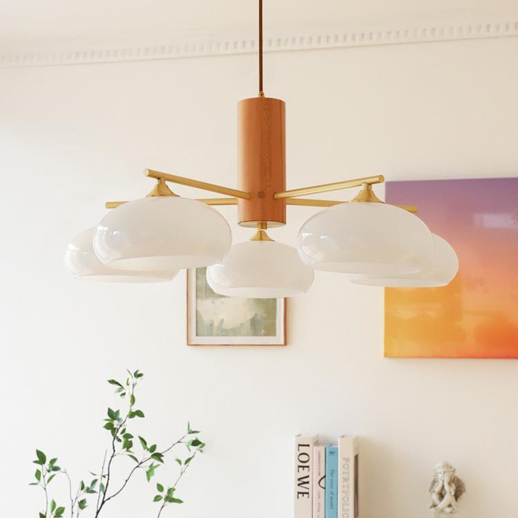 Cream Log-Style Glass Chandelier, Metal Frame, 3 or 5 Light