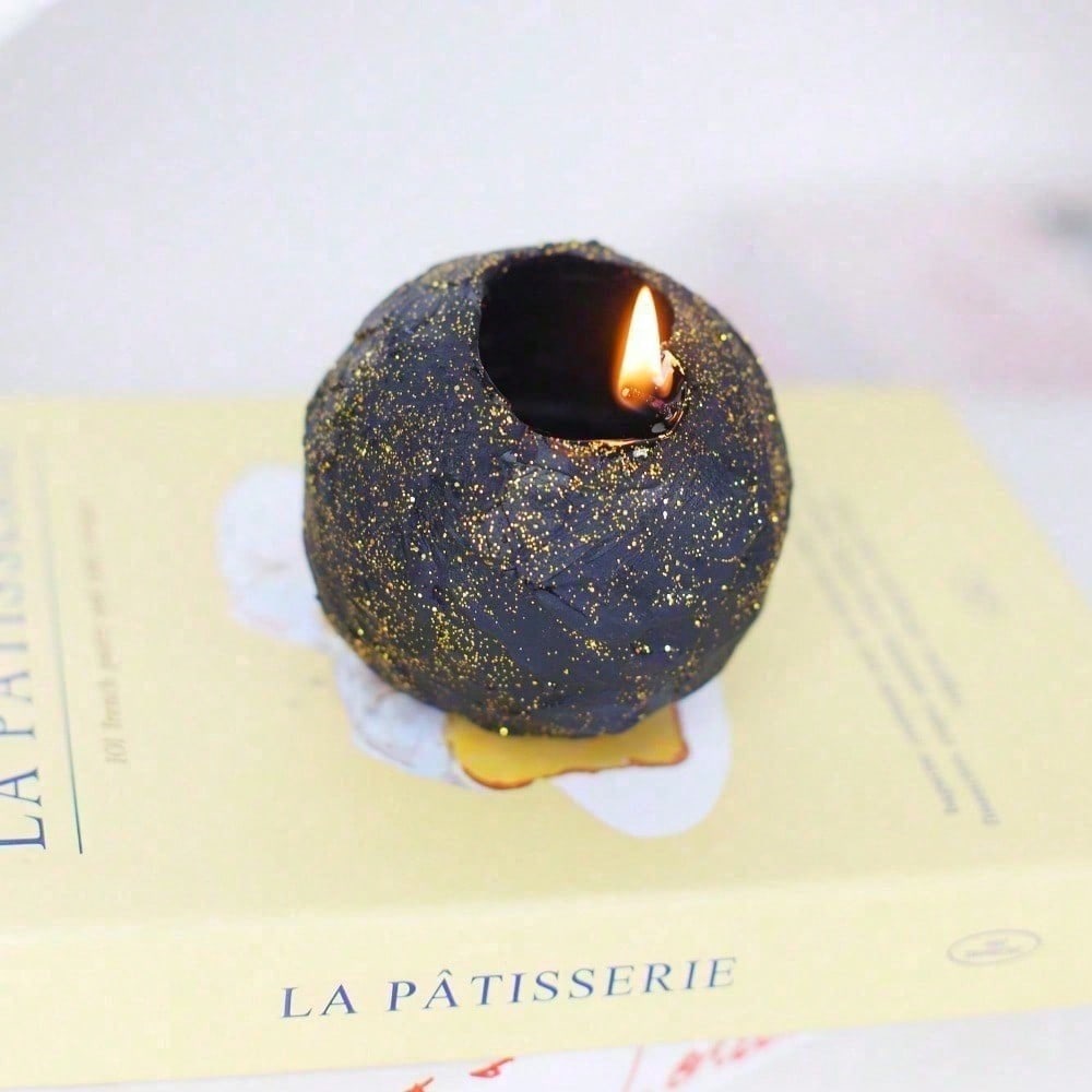Spinning Globe Scented Candle, Hand-Poured Wax with Rotating Design, for Home Decor Accent — Black & Gold