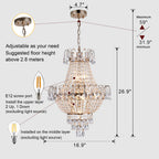Gold Crystal Chandelier, Iron Frame, 17 In. Wide × 59 In. Tall