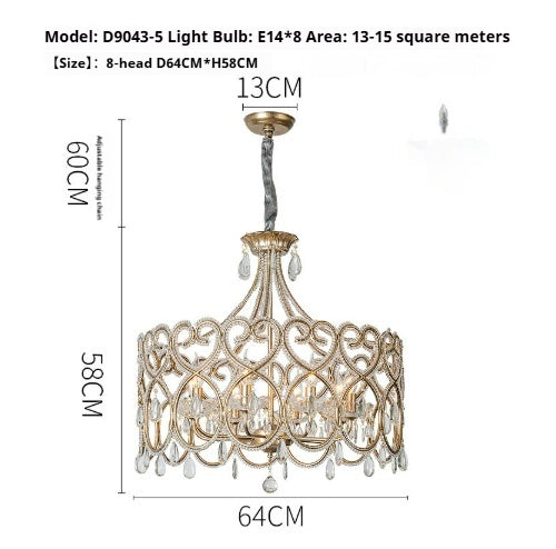 French Aged Crystal Chandelier, Retro Silver Iron Frame