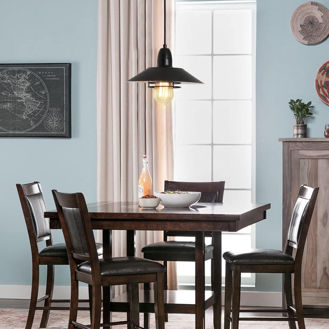 Rustic Farmhouse Pendant Light Fixture with Spring Adjustable Cord, Black and White — detail view 3