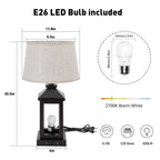 20.5in Black Farmhouse Bedside Table Lamp For Living Room