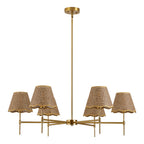 Boho Rattan 6-Light Chandelier, Handmade Woven Shade, Brass-Finished Rod, Large
