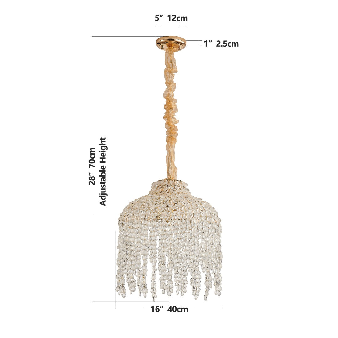 Crystal 5-Light Waterfall Chandelier, Cascading Bead Strings, Gold Finish, 16 in.