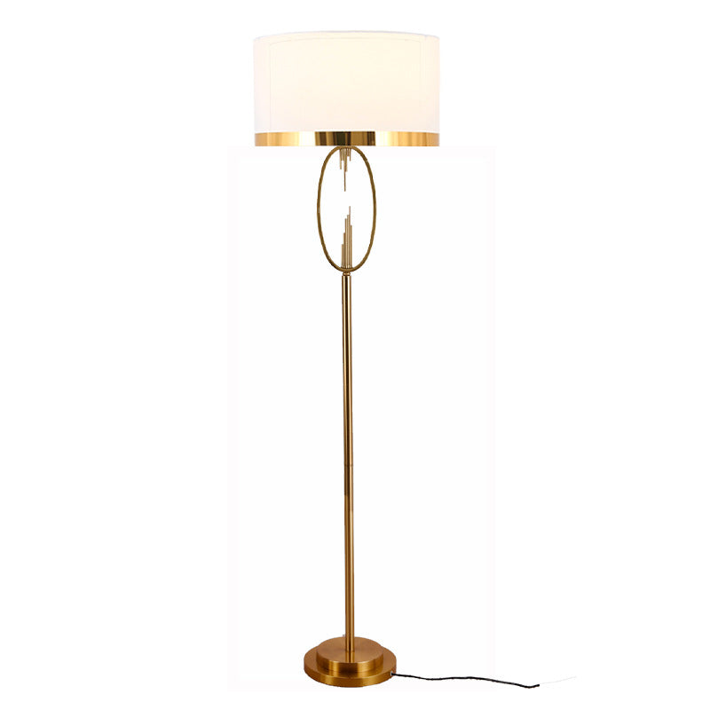 Brass Hoop Floor Lamp with White Drum Shade, 65 Inch