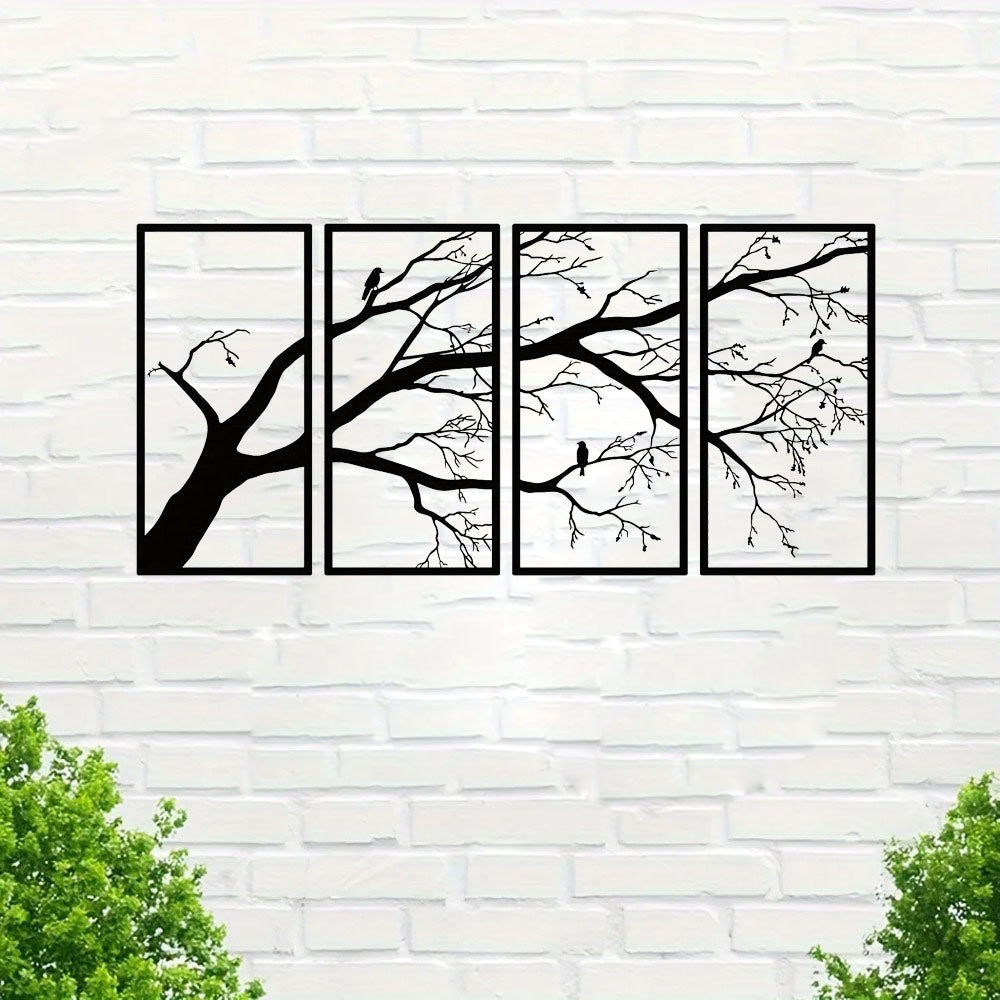 Metal Tree of Life Wall Art Sculpture, Wrought Iron Decor, Black, for Living Room — Set of 4 — detail view 3