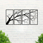 Luxury Metal Wall Art Decor Set Of 4 - Black Tree Of Life Sculpture