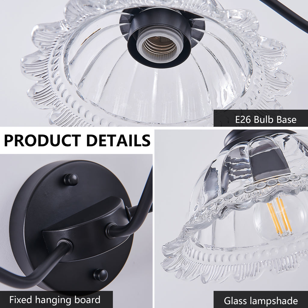 20 Inch 2-Light Vintage Bathroom Wall Sconce -- Elegant Black Metal An