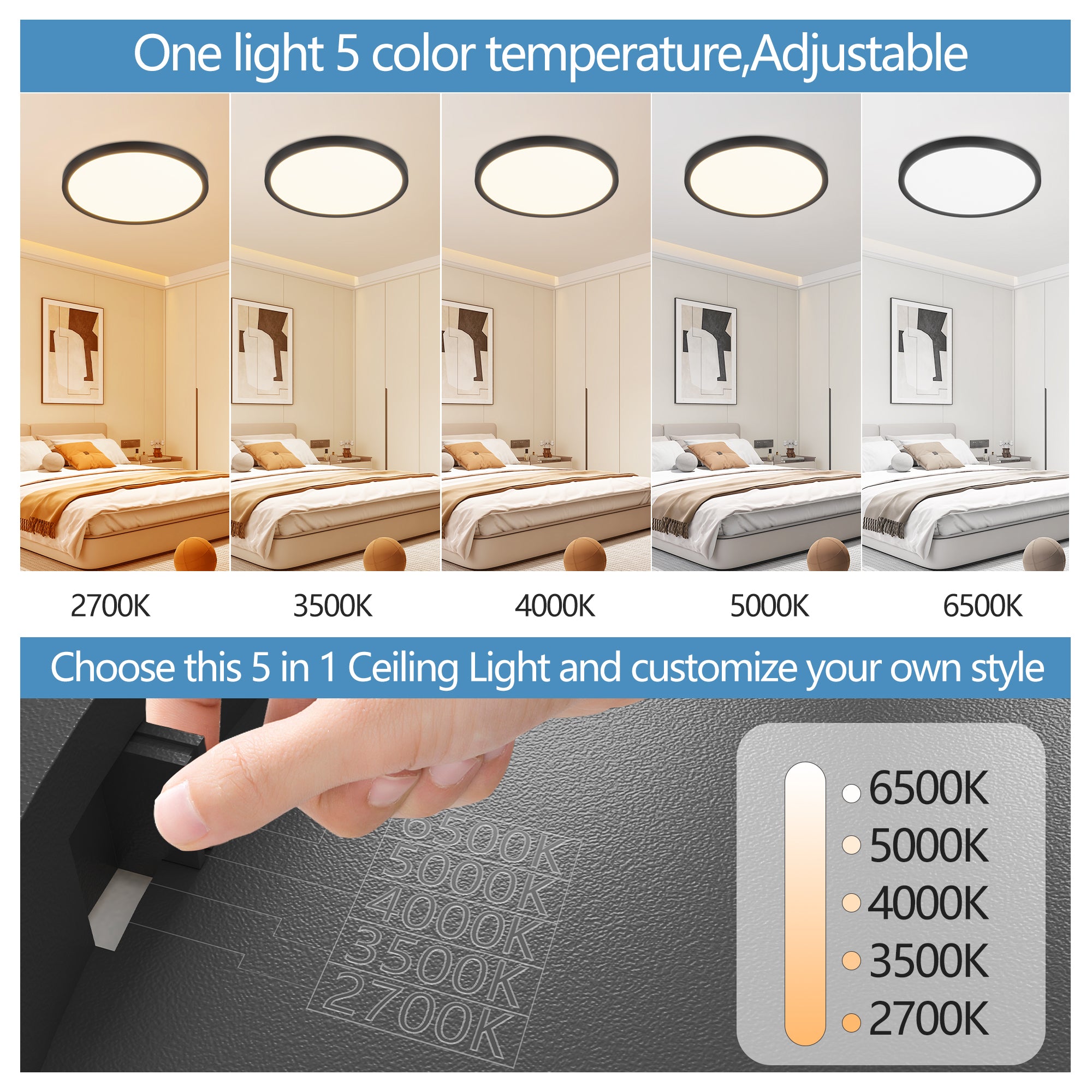 Black Dimmable LED Flush Mount Ceiling Light, Ultra-Thin 12 in., Set of 6
