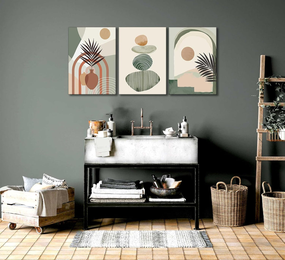 Boho Abstract Canvas Wall Art, Framed 12 x 16 Inch, Set of 3 — detail view 2
